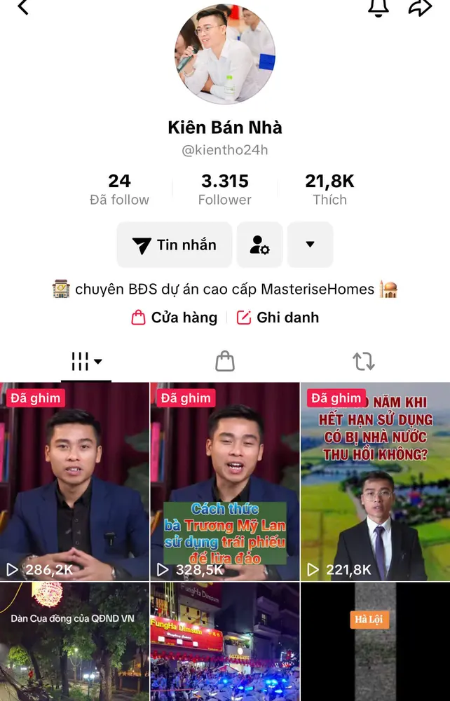 Kênh TikTok Kiên Bán Nhà